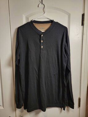 Mountain Lake Men’s XL Black Long Sleeve Henley Shirt 100% Cotton